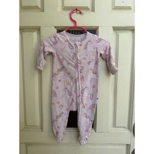 Caden Lane Pink Unicorn Rainbow Bamboo Viscose Footie Sleeper Pajamas Size 0-3M